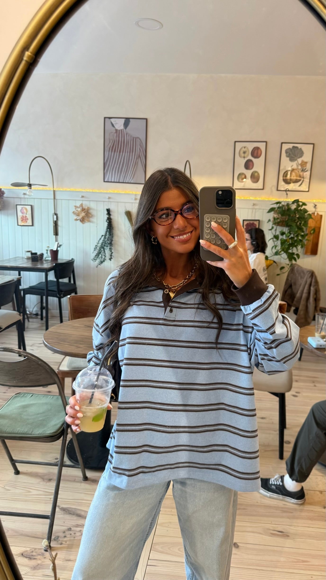 Sky Blue & Chocolate Striped Polo Sweater