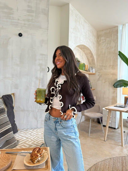 Chocolate Contrast Trim Cardigan