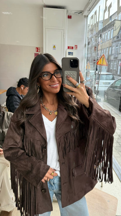 Western-Inspired Suede Fringe Blazer