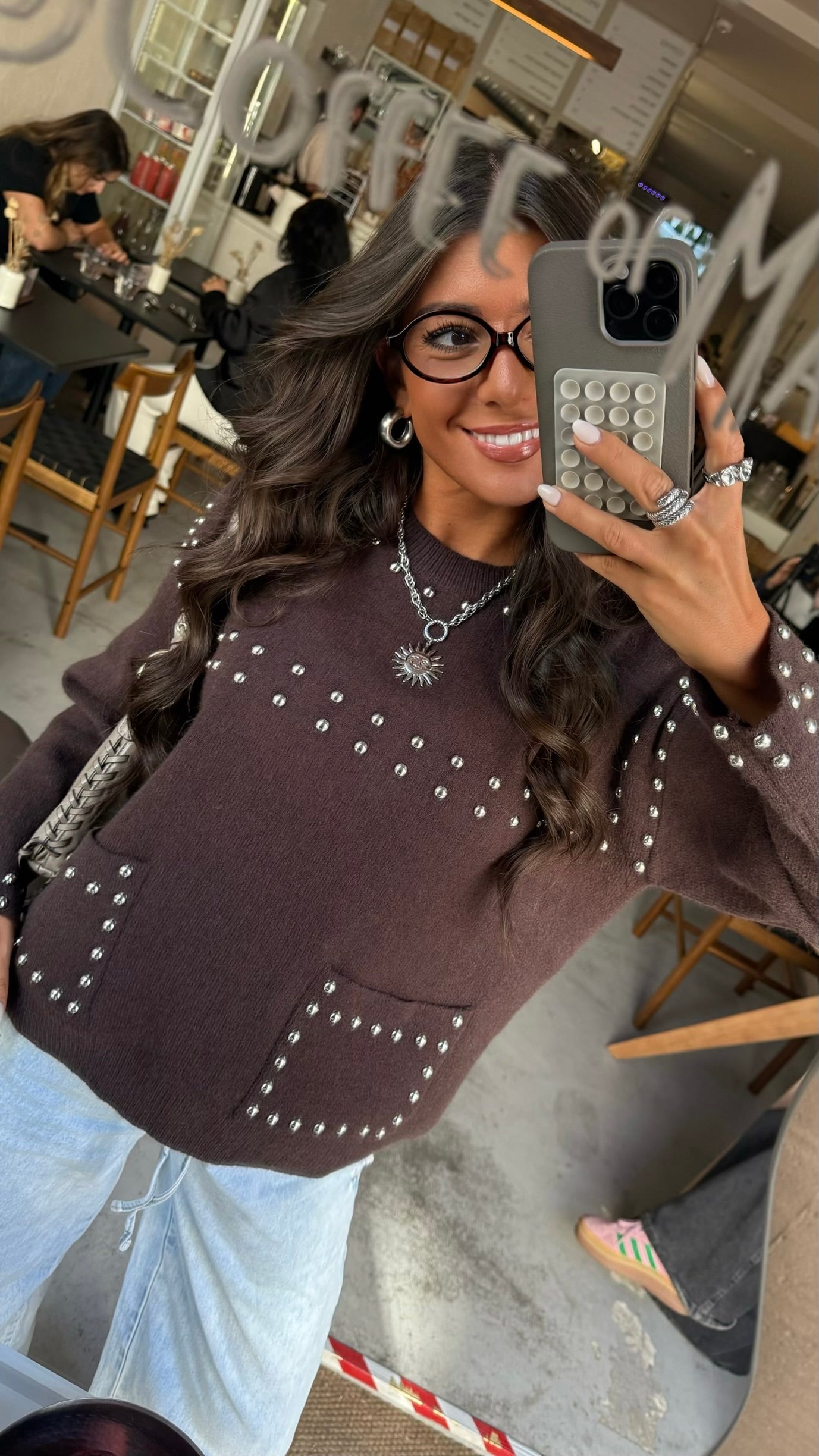 Chocolate Studded Knit Sweater