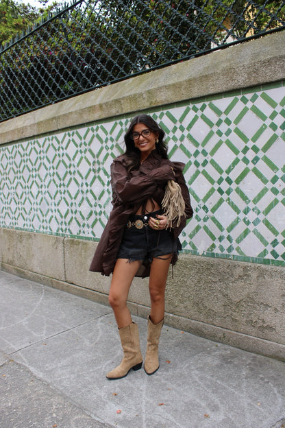 Brown Ruffled Shirtdress