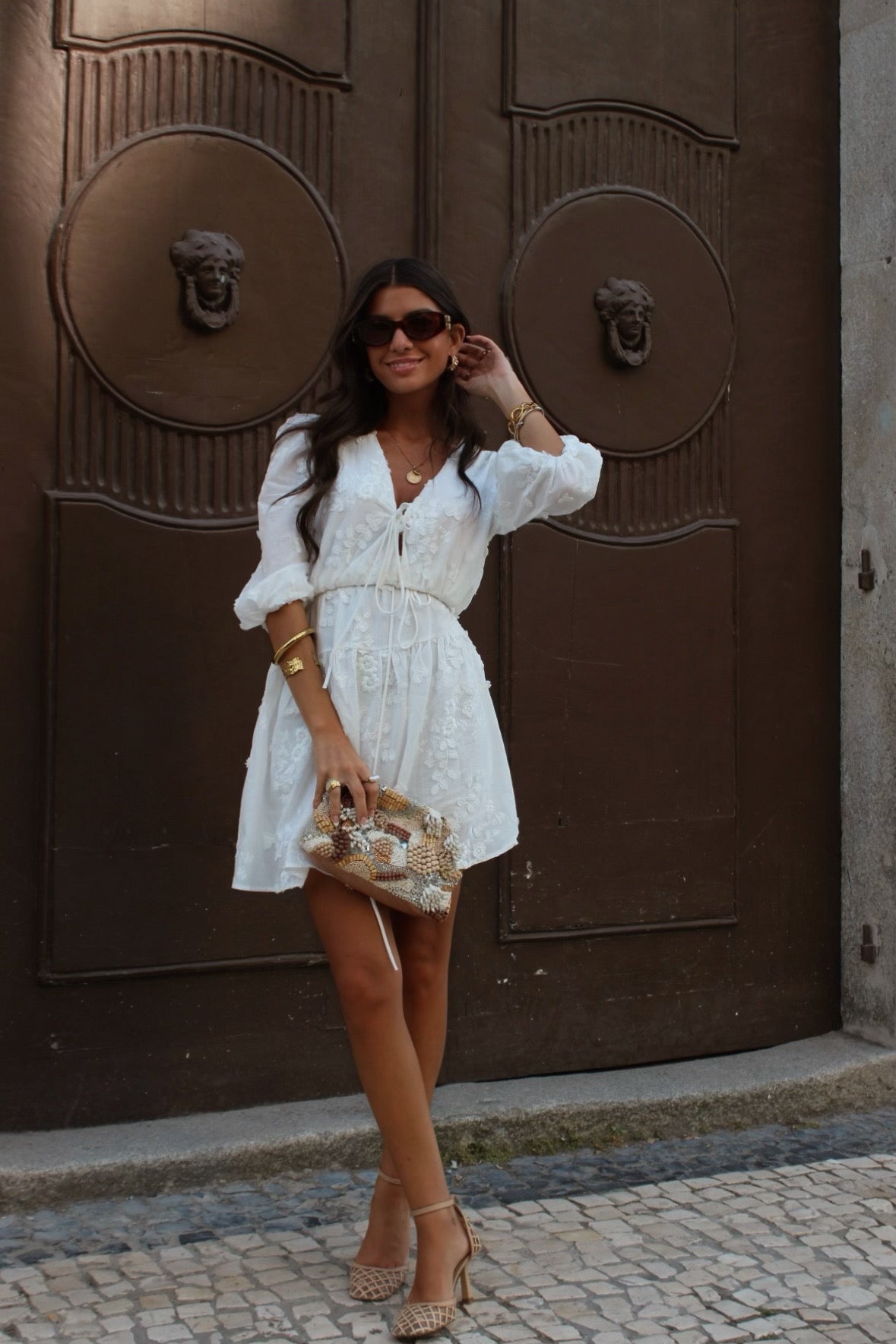 White Dress with Embroidered Details