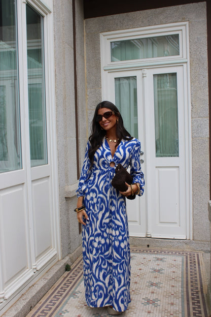 Azure Ikat Maxi Dress