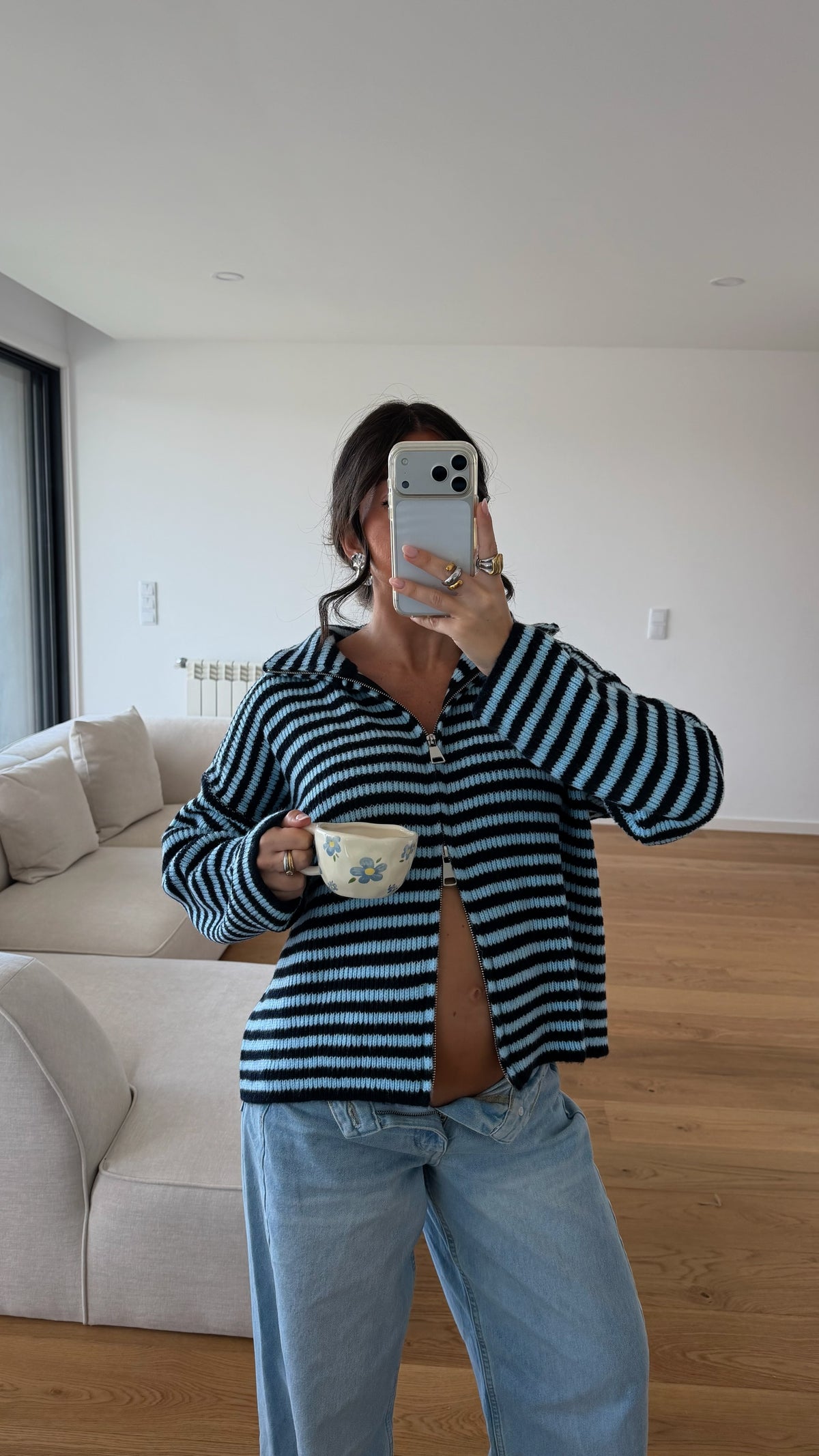 Blue & Navy Striped Zip Cardigan