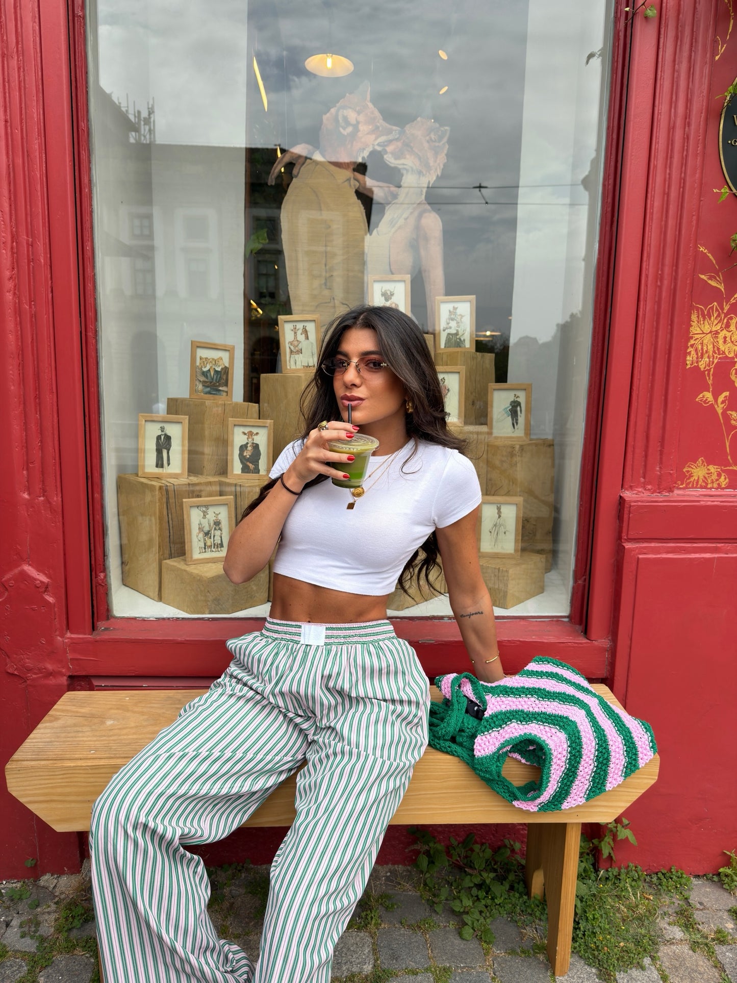 Pink & Green Striped Relaxed Pants