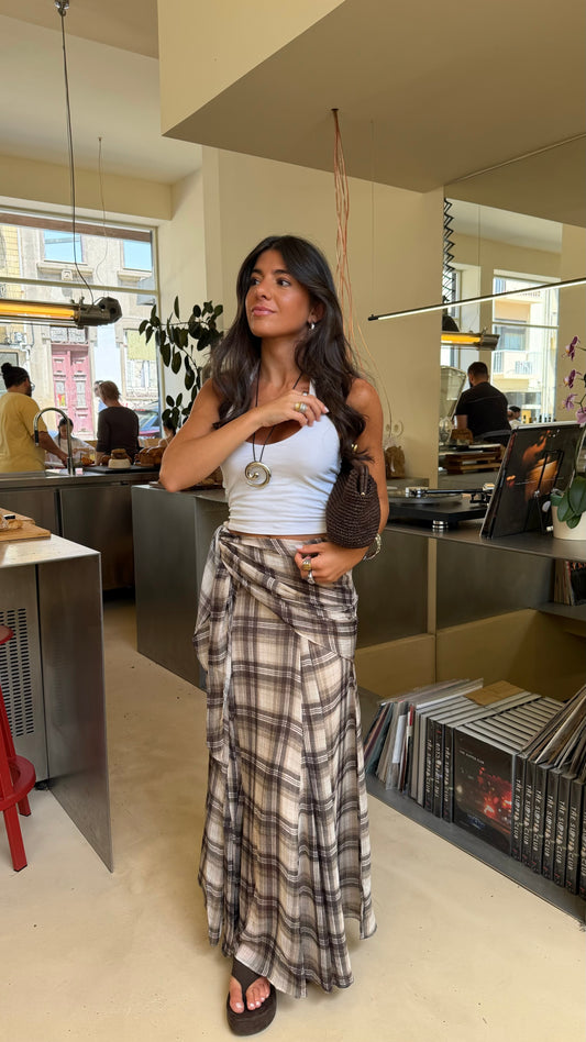 Mocha Plaid Skirt
