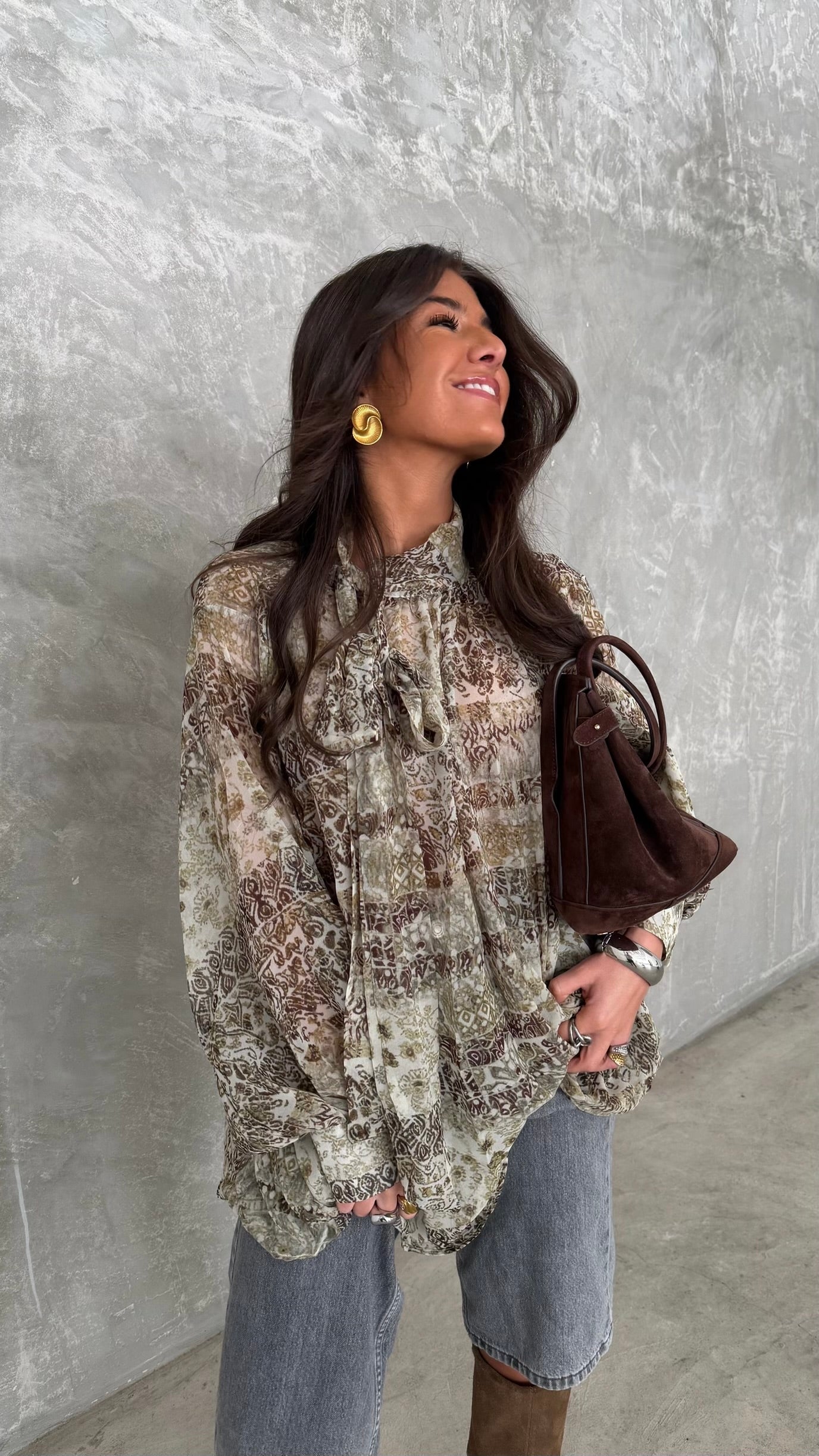 Printed Tie-Neck Blouse