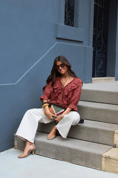 Ruffled Terracotta Blouse