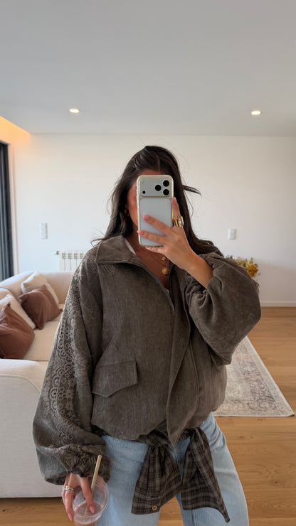 Velvet Bomber Jacket with Lace Details