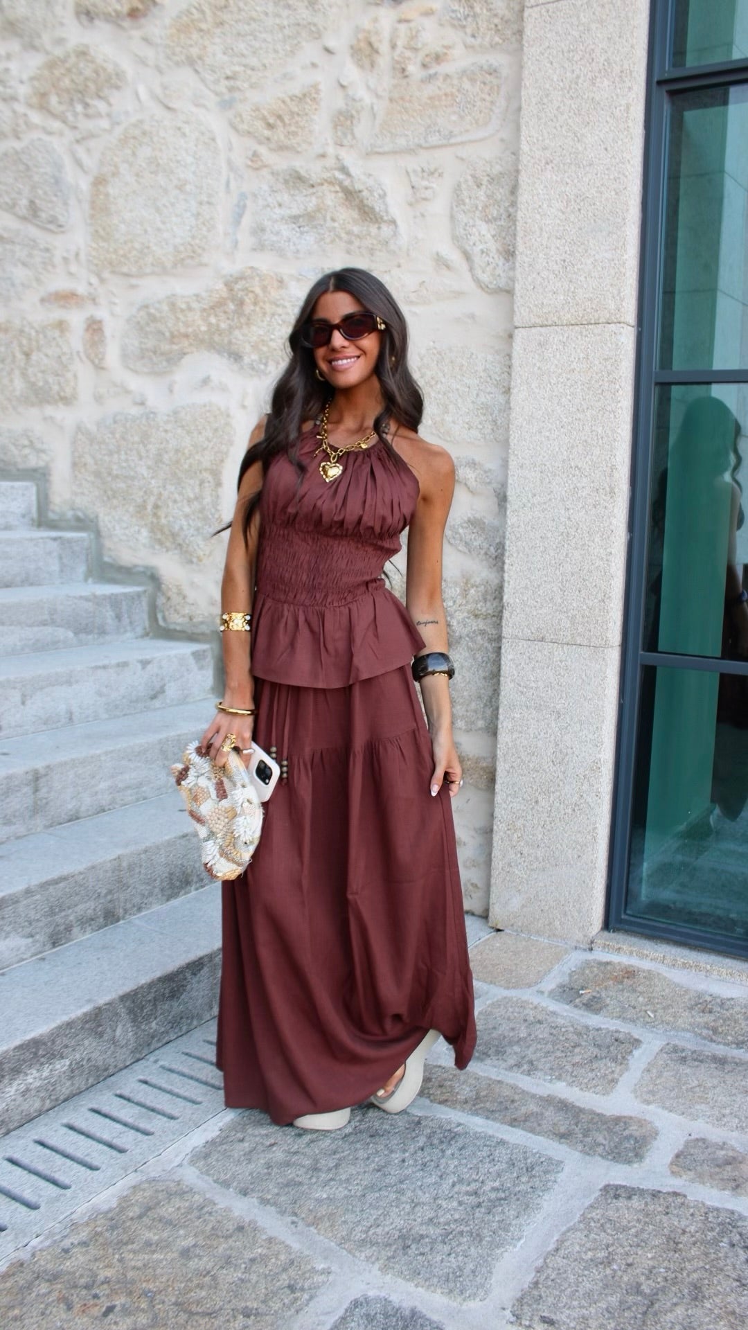 Chocolate Brown Co-ord Set: Long Skirt & Top