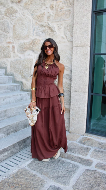 Chocolate Brown Co-ord Set: Long Skirt & Top