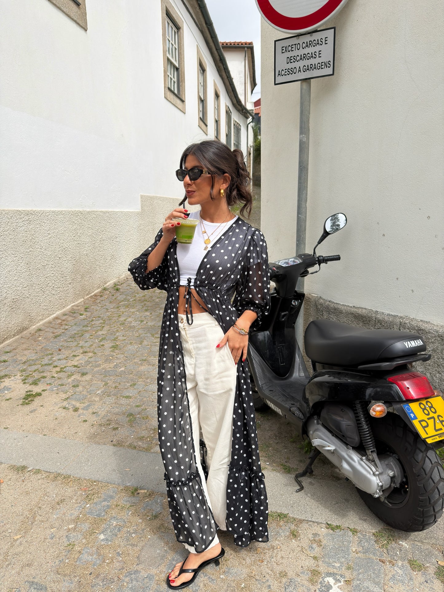 Polka Dot Sheer Maxi Kimono