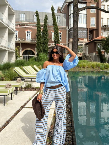 Ocean Striped Crochet Pants