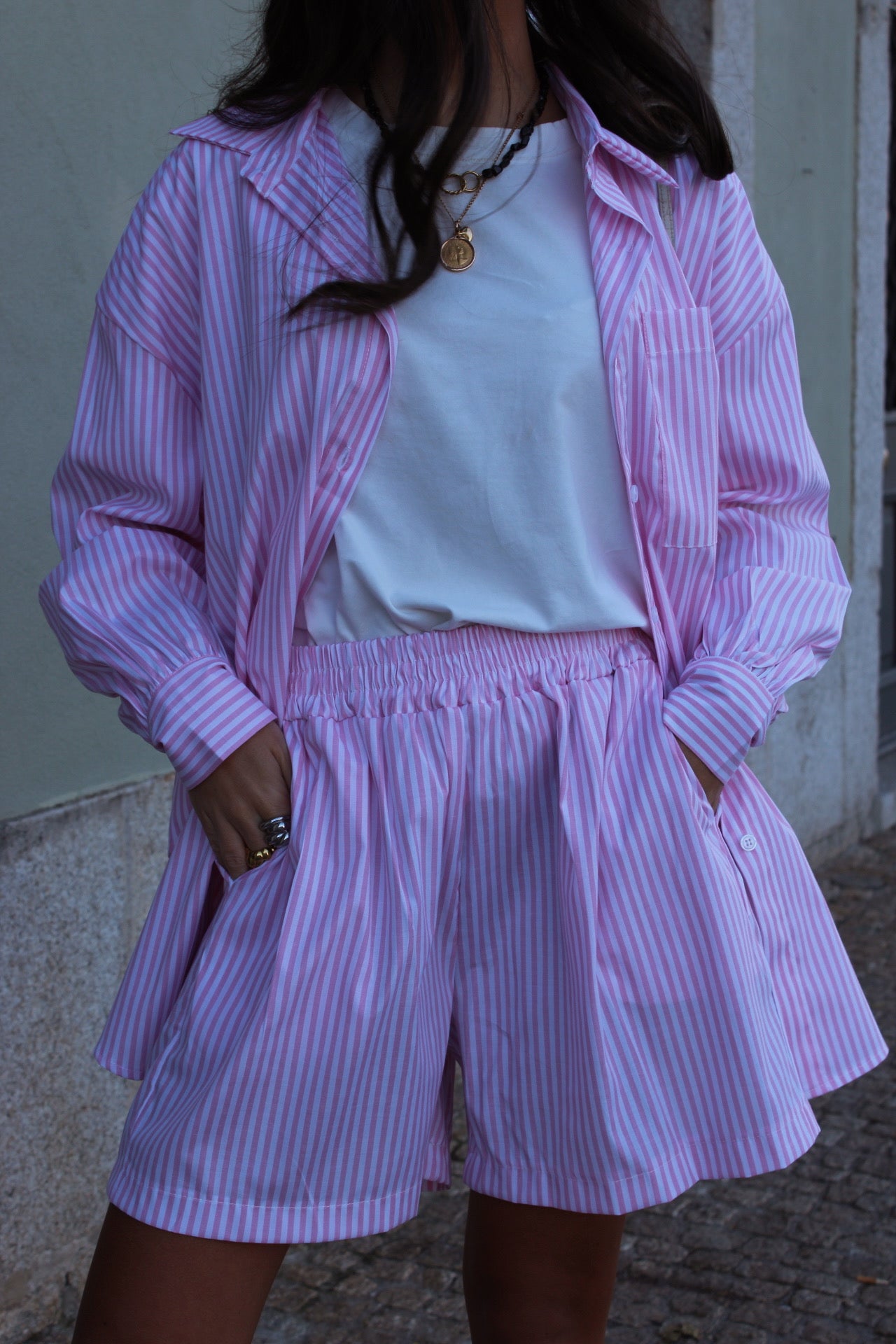 Striped Shirt and Shorts Co-Ord Set