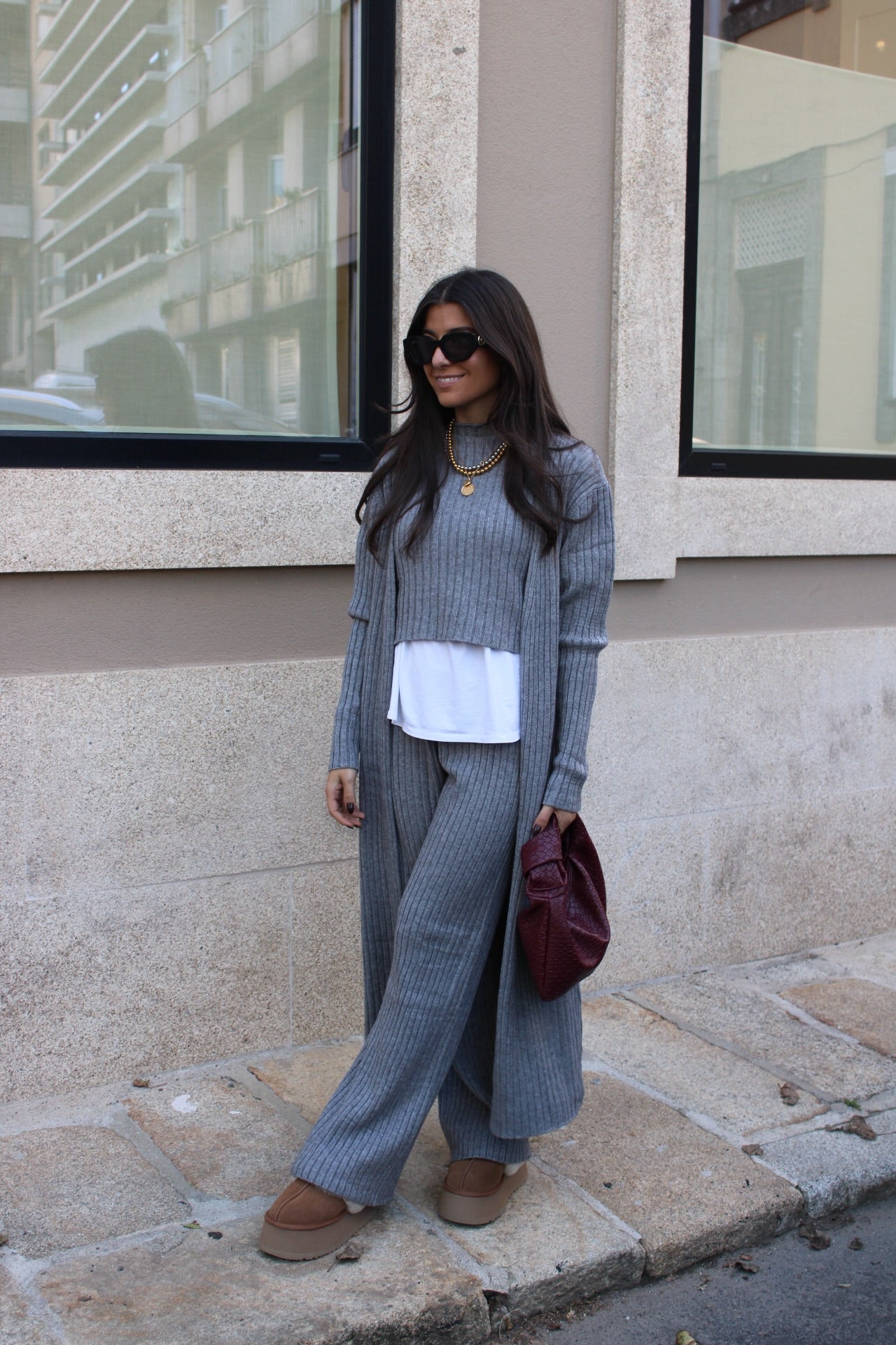 CONJUNTO MALHA CANELADA CINZA