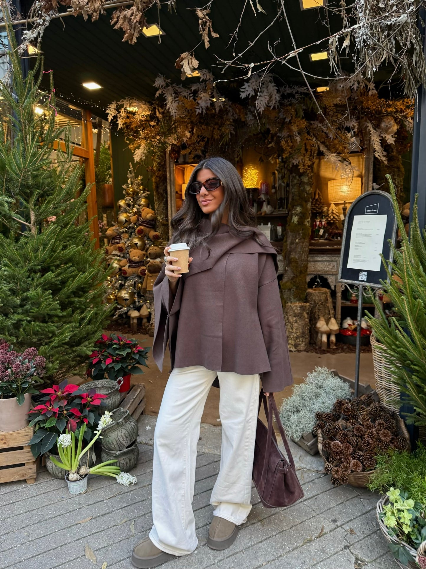 Scarf-Integrated Soft Knit Coat