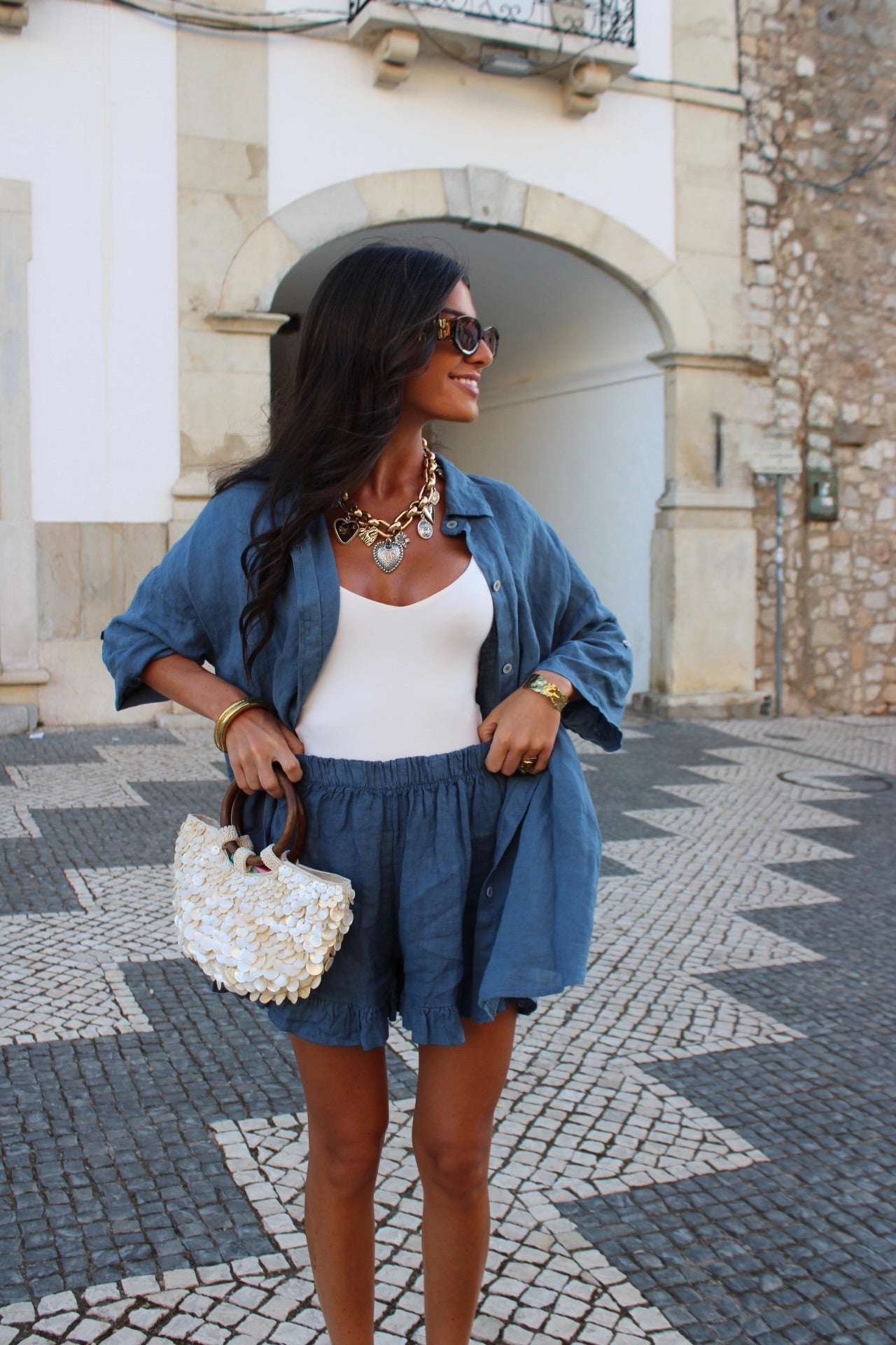 Smoky Blue Linen Set