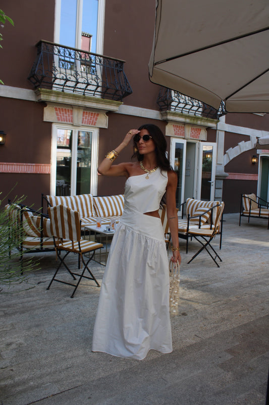 Asymmetric Maxi Dress with Cut-Out Detail