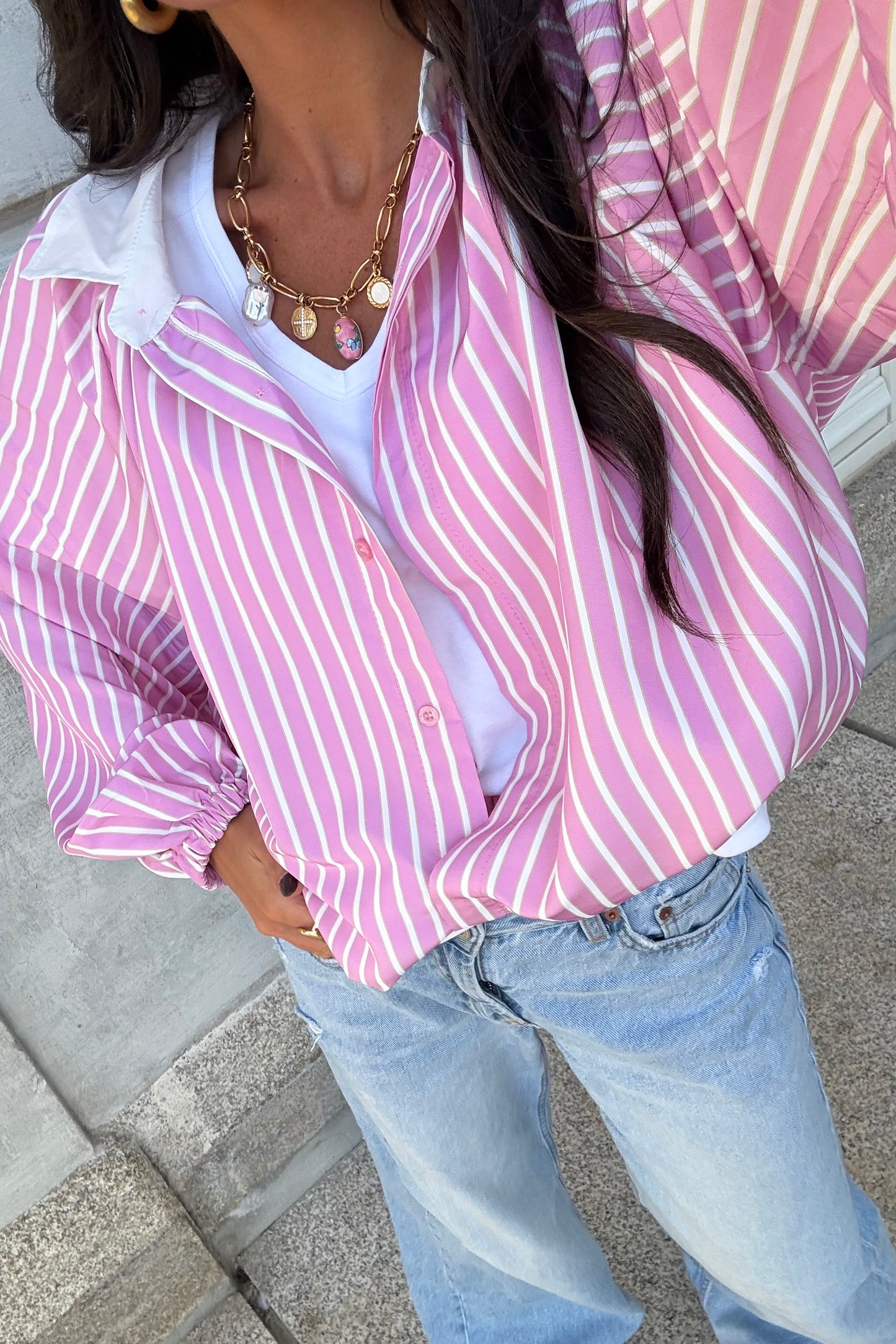 Pink & White Striped Shirt