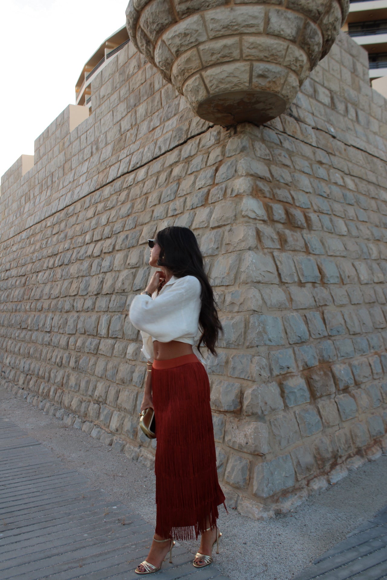 Terracotta Fringed Skirt