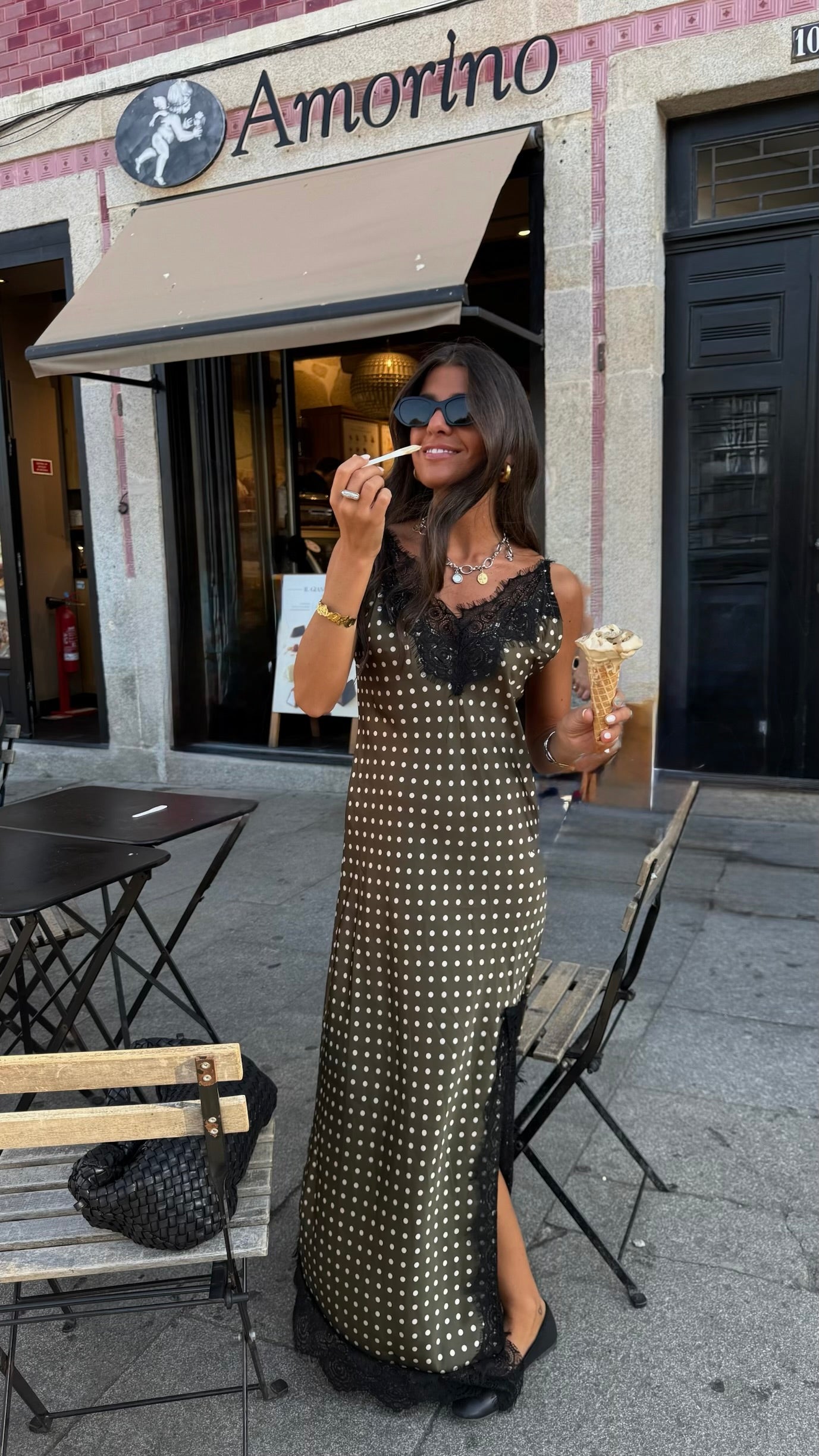 Olive Polka Dot Slip Dress