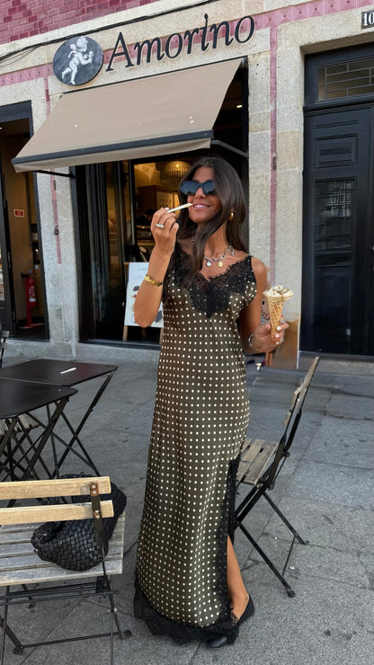 Olive Polka Dot Slip Dress