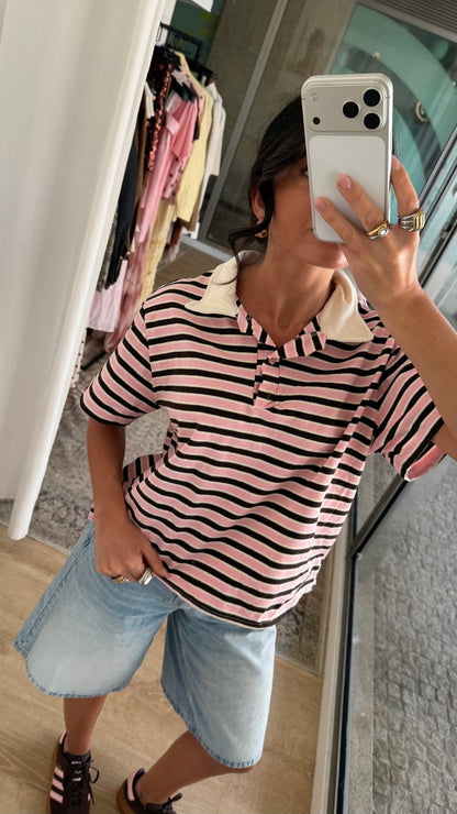 Blush Pink & Chocolate Striped Tee