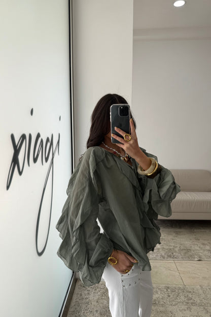 Ruffled Shirt In Green