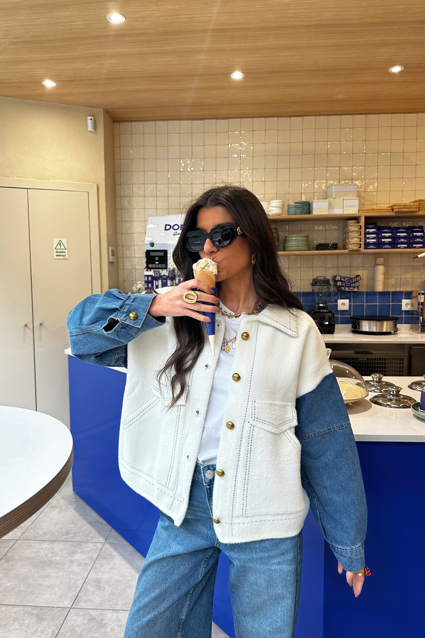 Double Knit Jacket with Denim Sleeves