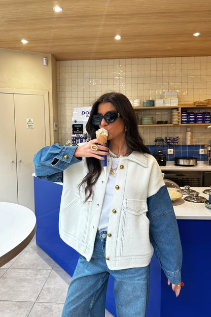 Double Knit Jacket with Denim Sleeves