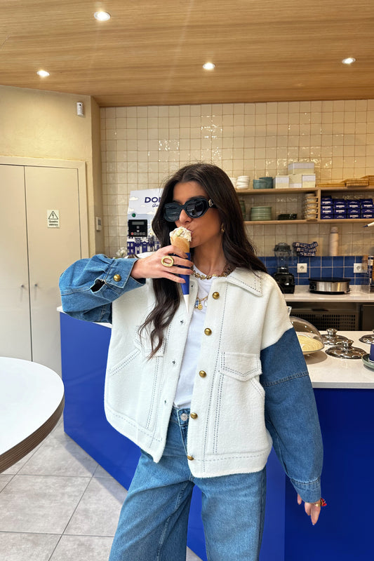 Double Knit Jacket with Denim Sleeves
