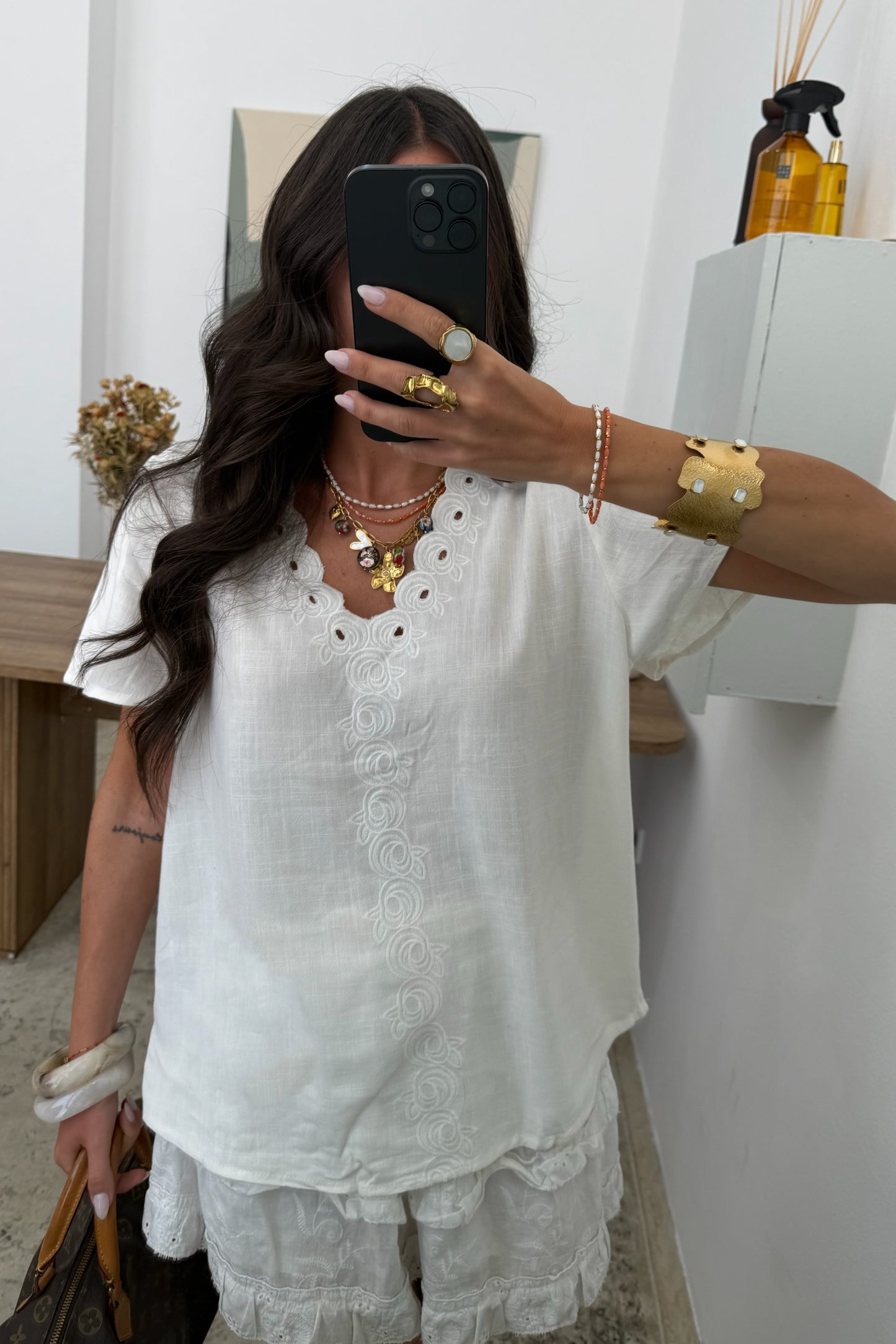 White T-shirt with Embroidered Details