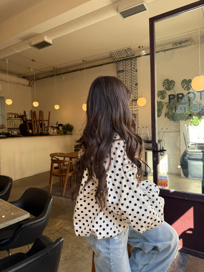 Polka Dot Balloon Blouse in White