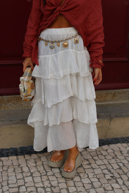 Pearl White Layered Skirt
