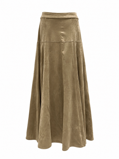 Beige Suede Effect Maxi Skirt