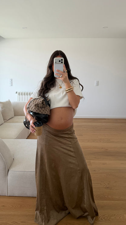 Beige Suede Effect Maxi Skirt