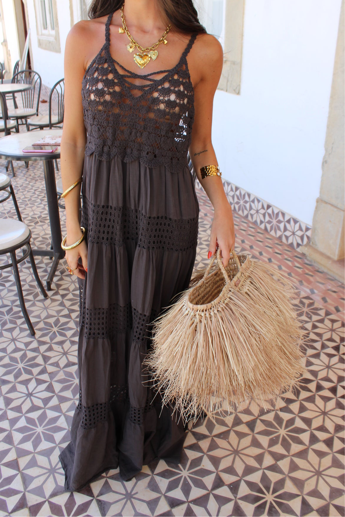 Crochet Trim Maxi Dress