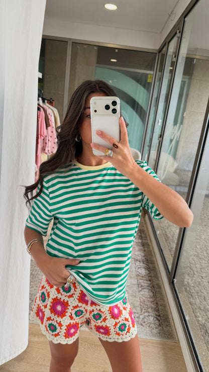 Green & White Striped Tee