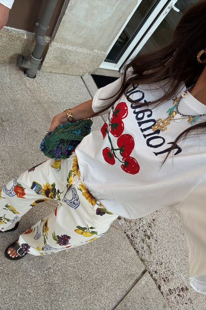 Wide-leg Jeans with Mediterranean-Inspired Prints
