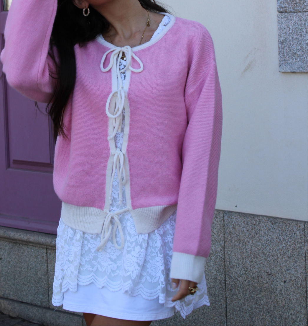 Cardigan Malha com Laços  - Rosa