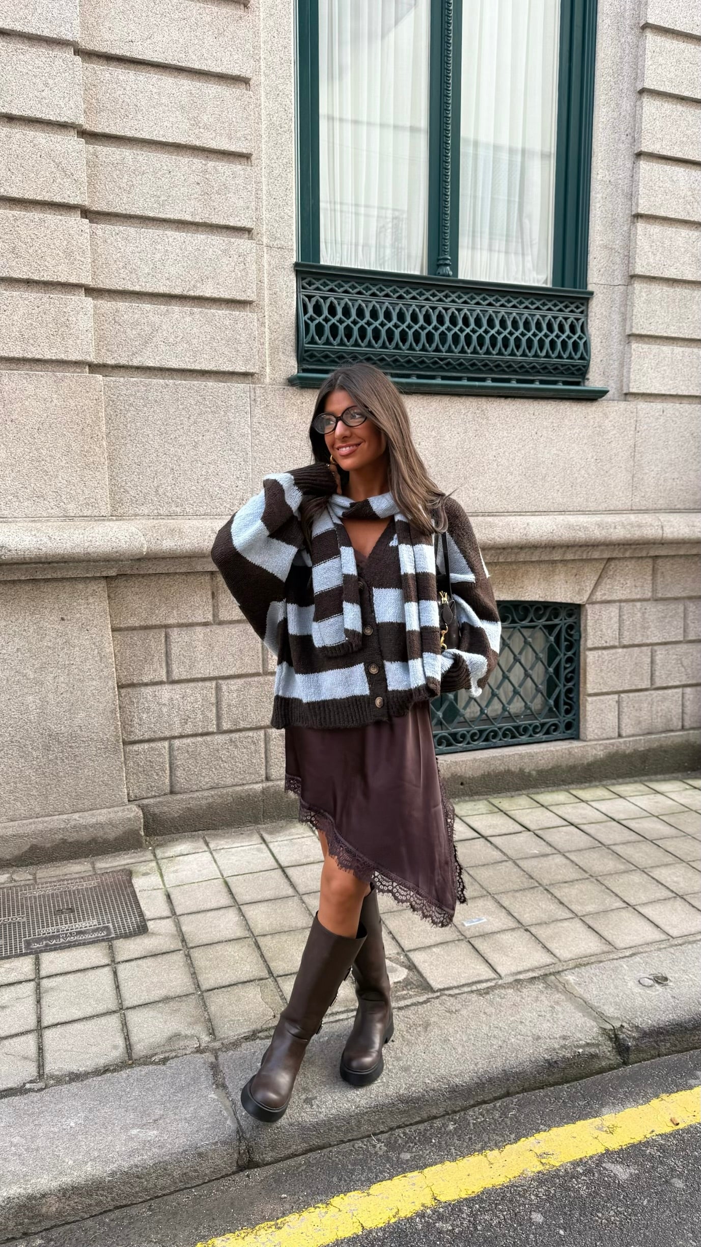 Striped Cardigan with Matching Scarf