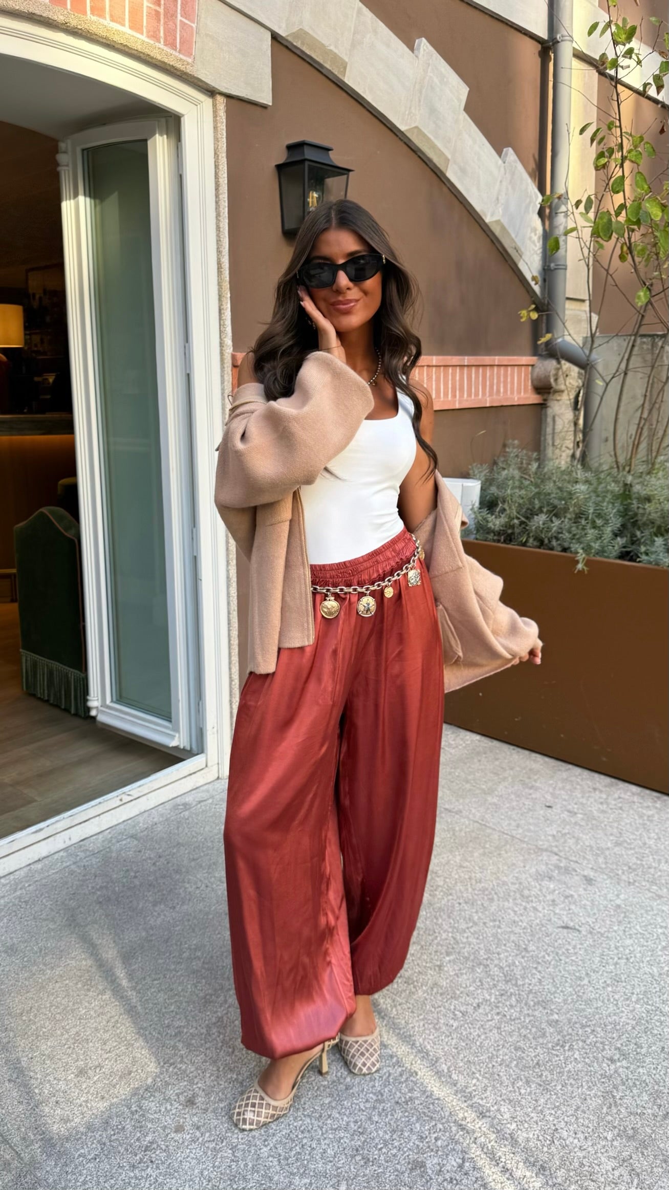 Terracotta Satin Balloon Pants