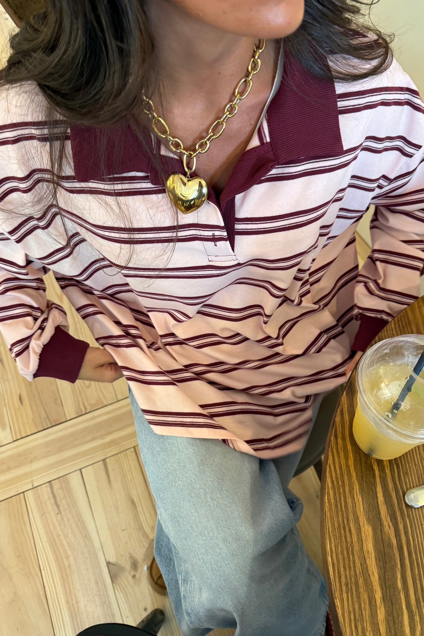 Rose & Burgundy Striped Polo Sweater