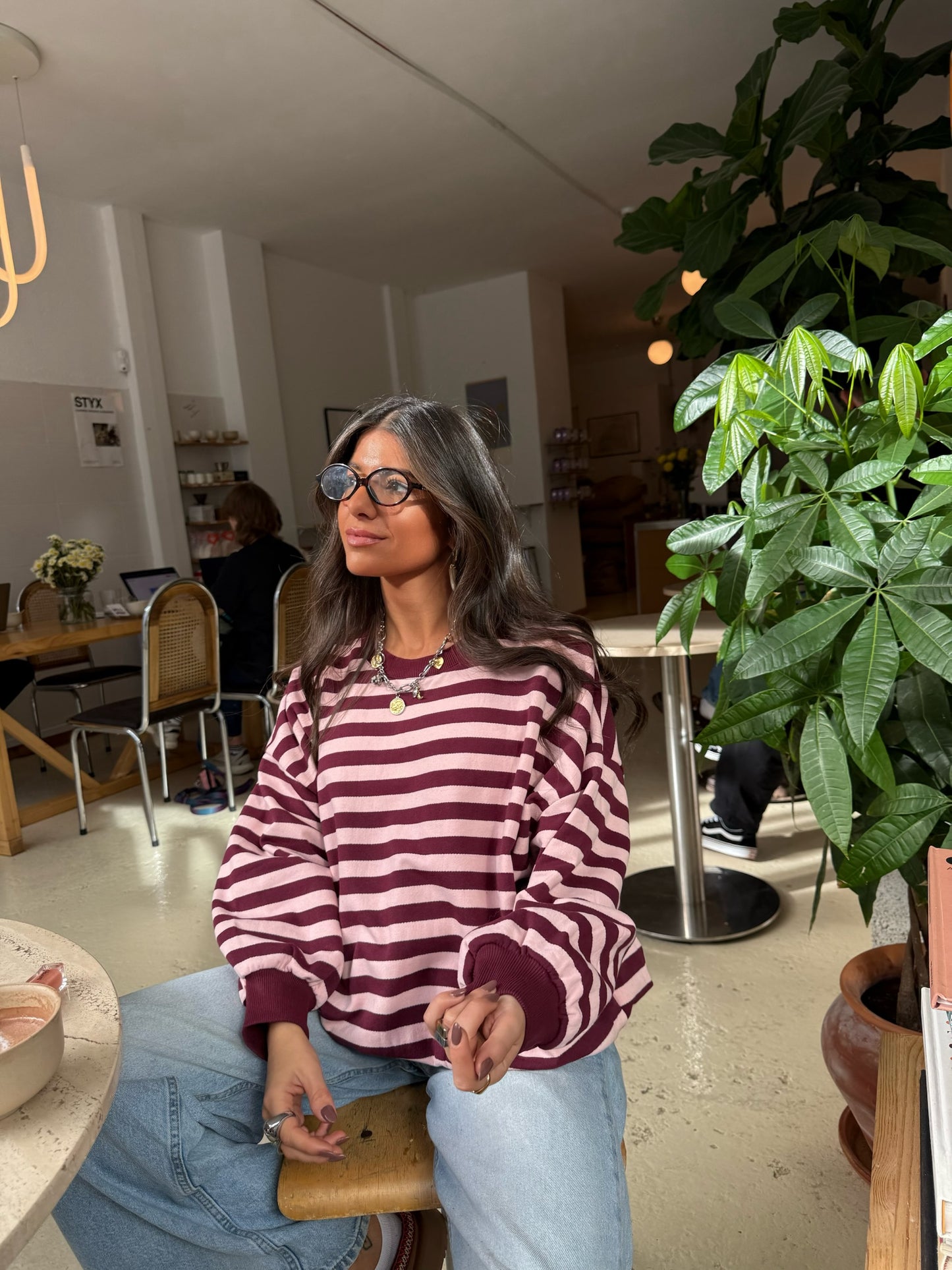 Burgundy Fleece Striped Sweatshirt