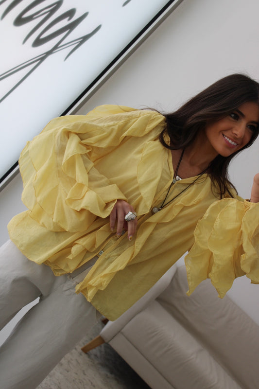 Ruffled Shirt in Butter Yellow