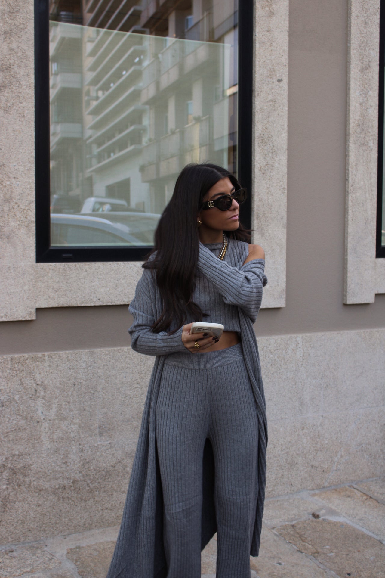 CONJUNTO MALHA CANELADA CINZA