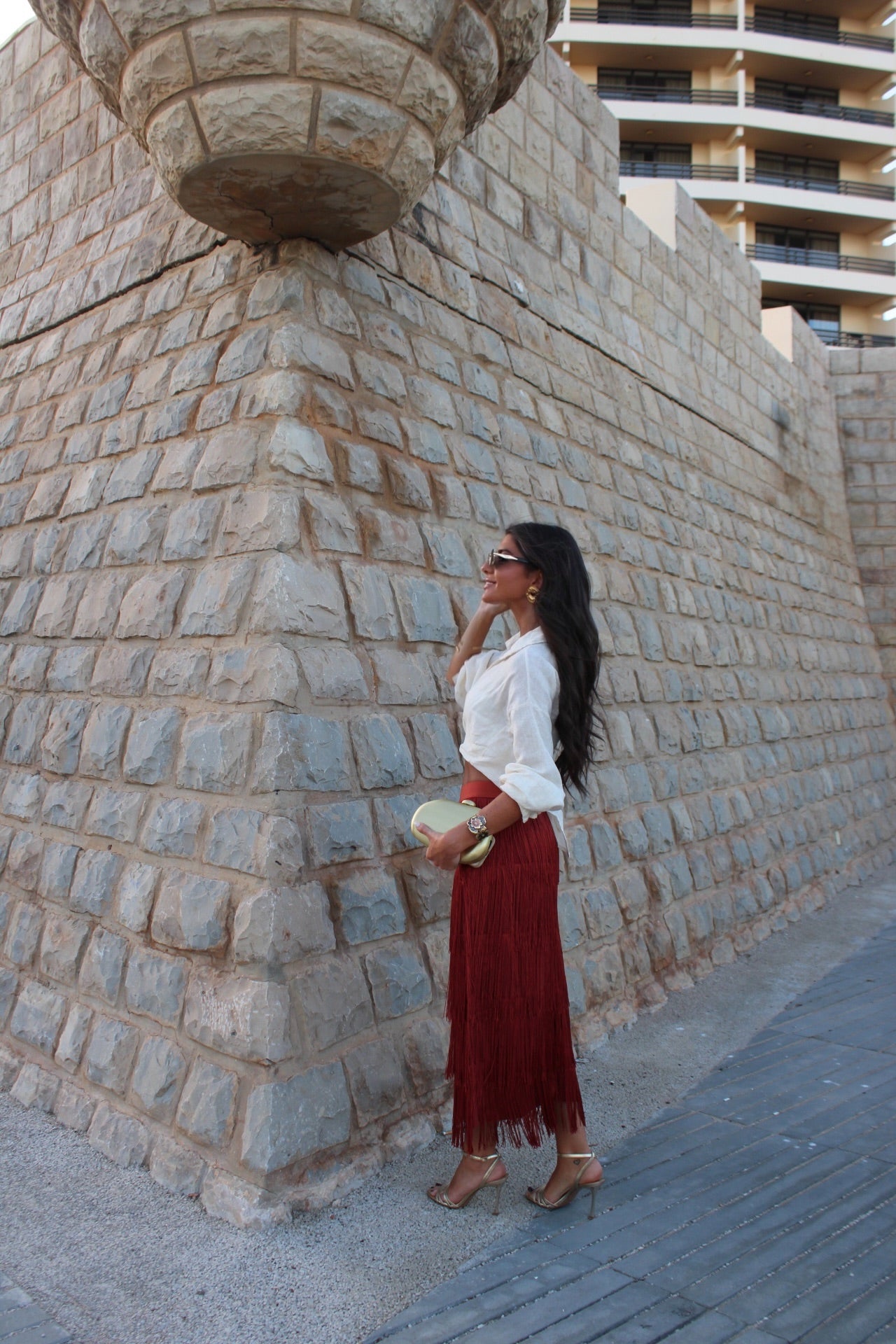 Terracotta Fringed Skirt
