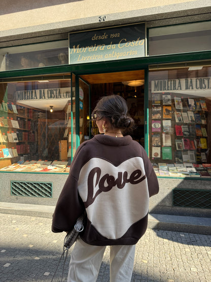 Love Back Bomber Jacket in Brown & Off-White