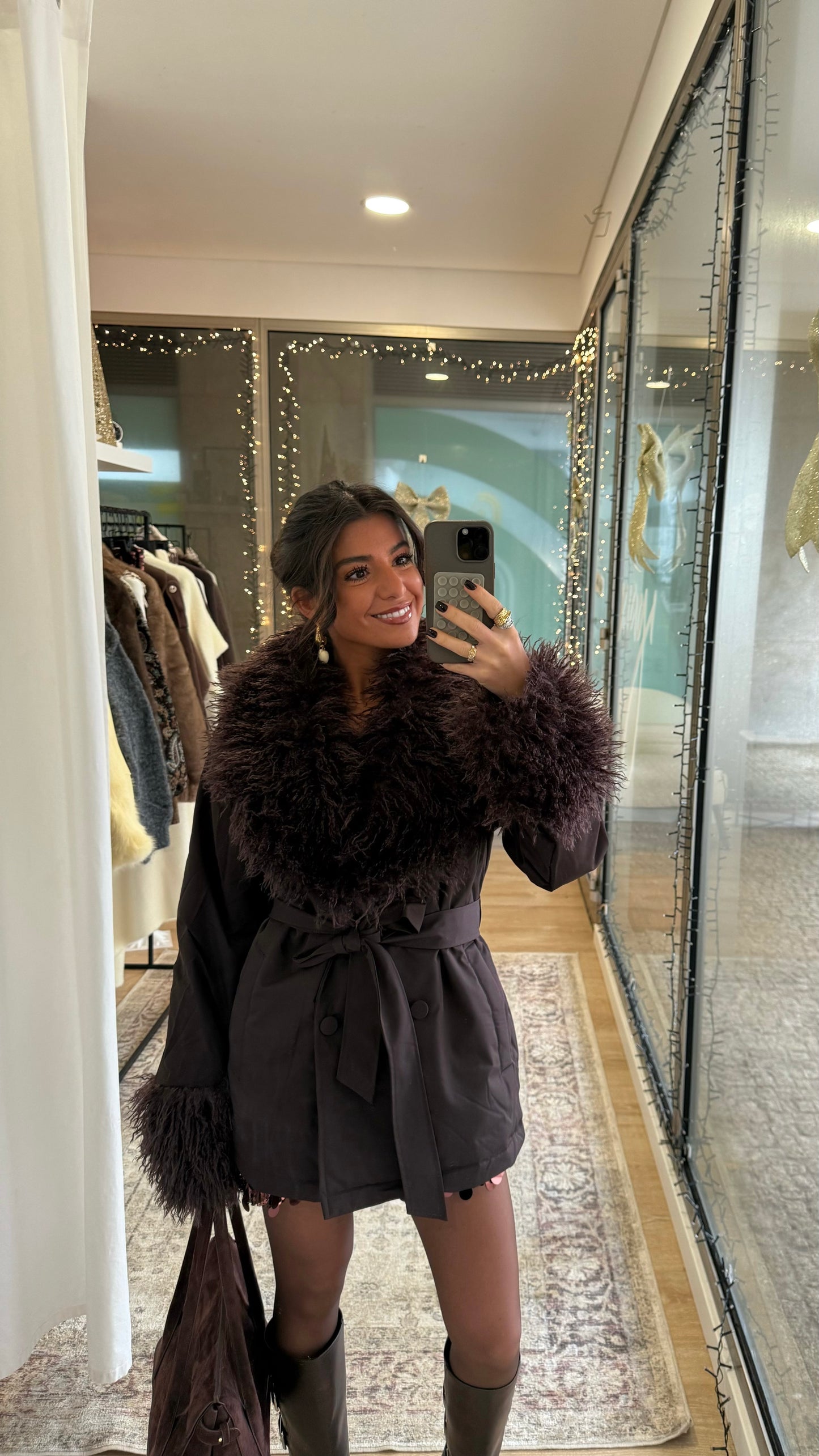 Fur Detail Belted Coat