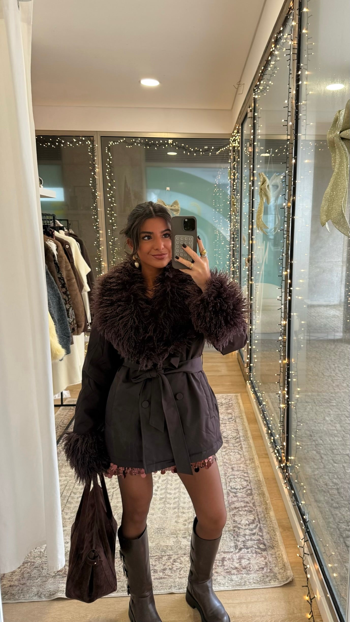 Fur Detail Belted Coat